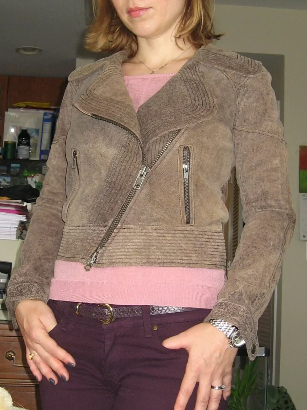 Cut 25 by Yigal Azrouel Crackled Leather Motorcycle Jacket - Picture 4 of 11